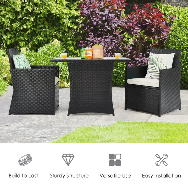 3 Pieces Patio Rattan Furniture Set with Cushion and Sofa Armrest-White - White - Patio Conversation Sets