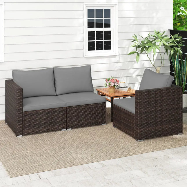 3 Pieces Patio Sectional Sofa Set with Soft Cushions-Gray - Gray - Outdoor Sectionals