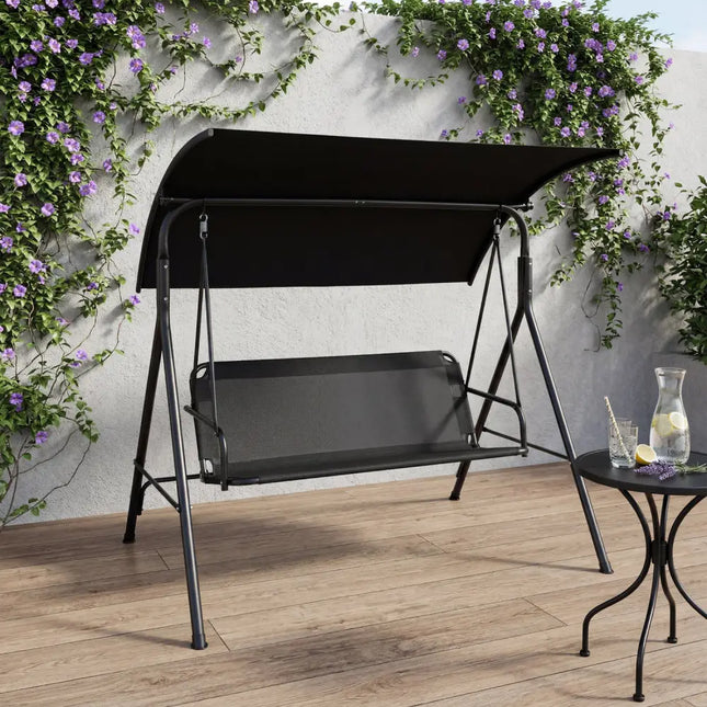3-Seat Outdoor Patio Swing Chair with Breathable Mesh Fabrics-Black - Black - Porch Swings