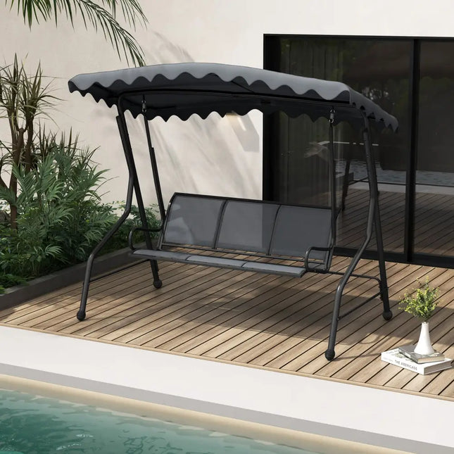 3-Seat Outdoor Porch Canopy Swing with Adjustable Shading-Gray - Gray - Porch Swings