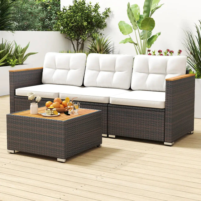 3-Seat Patio Couch Sofa with Deep Seating and Cushion-White - White - Patio Conversation Sets