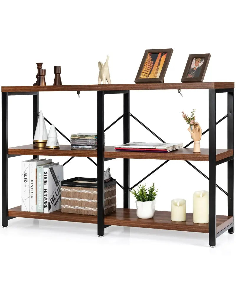 3 Tier 47 Inch Console Metal Frame Sofa Table-Rustic Brown - Rustic Brown - Console Tables