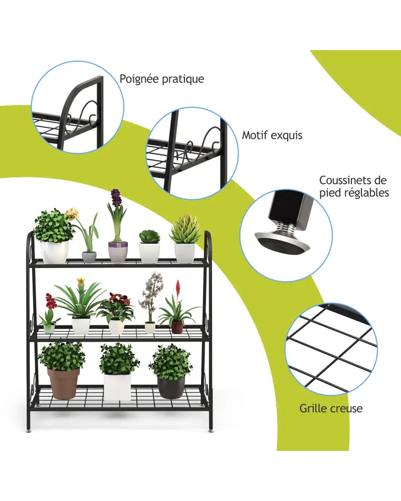 3-Tier Metal Plant Stand Shelf Display Rack for Plants Shoes Flower Pot - Black - Plant Stands