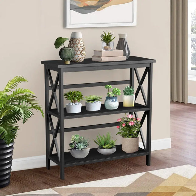 3-Tier Multi-Functional Storage Shelf Units Wooden Open Bookcase and Bookshelf-Black Costway