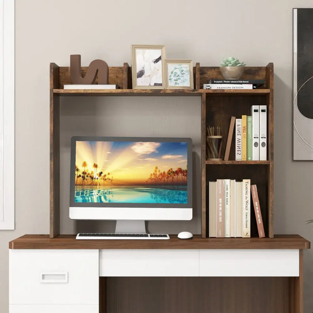 3-Tier Multipurpose Desk Bookshelf with 4 Shelves-Brown Costway