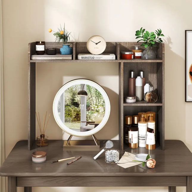 3-Tier Multipurpose Desk Bookshelf with 4 Shelves-Oak Costway