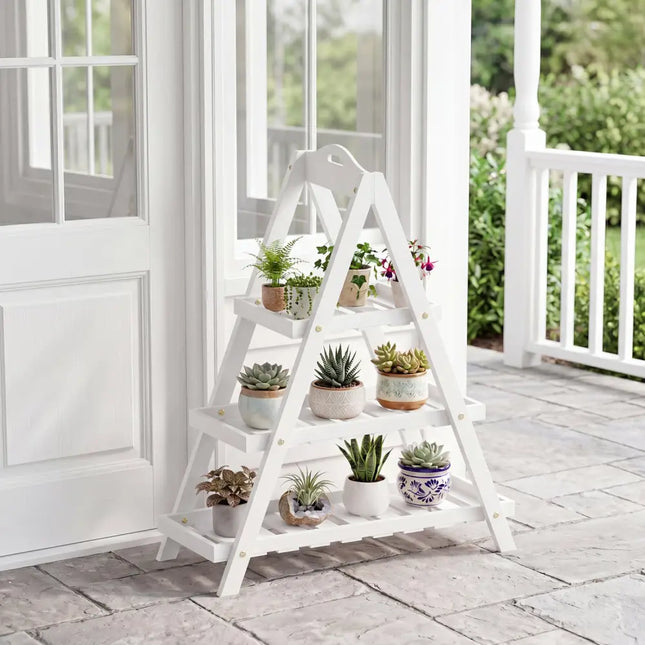 3-Tier Plant Stand Flower Pot Display Shelf-White - White - Plant Stands