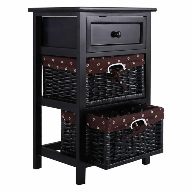 3 Tier Set of 2 Wood Nightstand with 1 and 2 Drawer -Black Costway