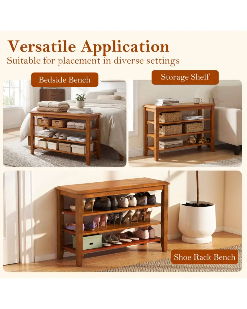3-Tier Shoe Rack Bench with Adjustable Shelves for Entryway and Living Room-Brown - Brown - Shoe Racks & Storage Benches