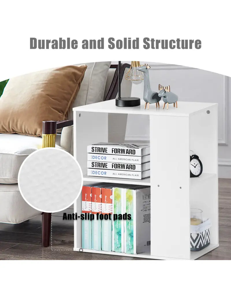 3-Tier Side End Table with Storage Shelves -White - White - End & Side Tables