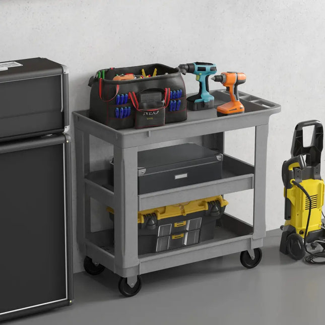 3-Tier Utility Cart with 550 LBS Max Load and Adjustable Middle Shelf-Gray - Gray - Garages
