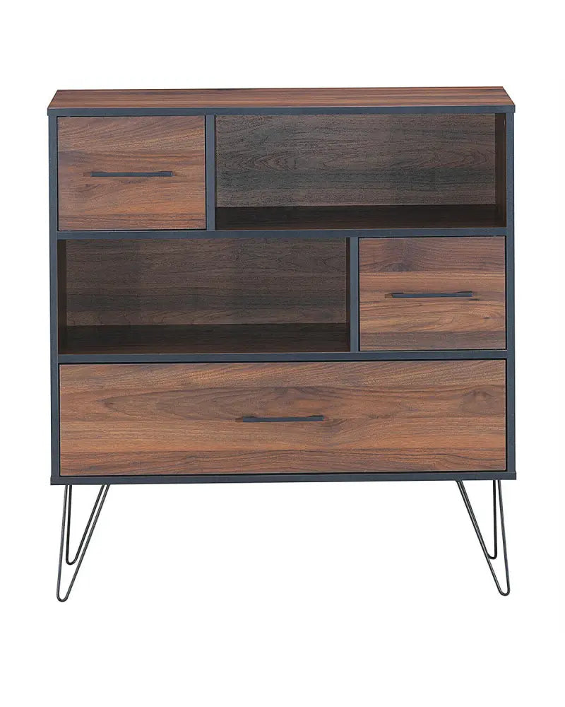 3-Tier Wood Storage Cabinet with Drawers and 4 Metal Legs - Walnut - Cabinets & Chests