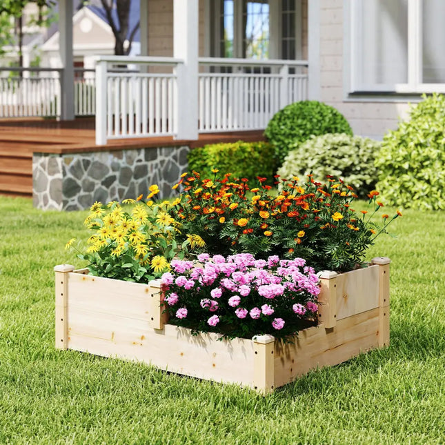 3-Tier Wooden Raised Garden Bed with Open-Ended Base-Natural - Natural - Raised Garden Beds