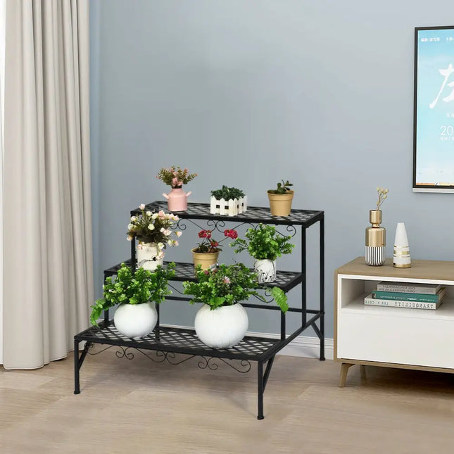 3 Tiers Metal Decorative Plant Stand - Black - Plant Stands