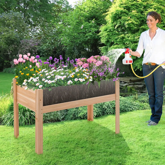 30/47 Inch Wooden Raised Garden Bed-L - Natural - Raised Garden Beds