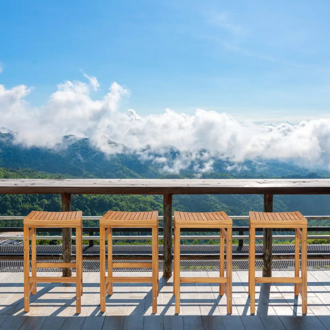 30-Inch Height Bar Chair with Saddle Shaped Seat and Sturdy Footrest-Set of 4 - Natural - Patio Bar Furniture