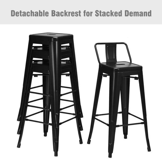 30 Inch Set of 4 Metal Counter Height Barstools with Low Back and Rubber Feet-Black Costway