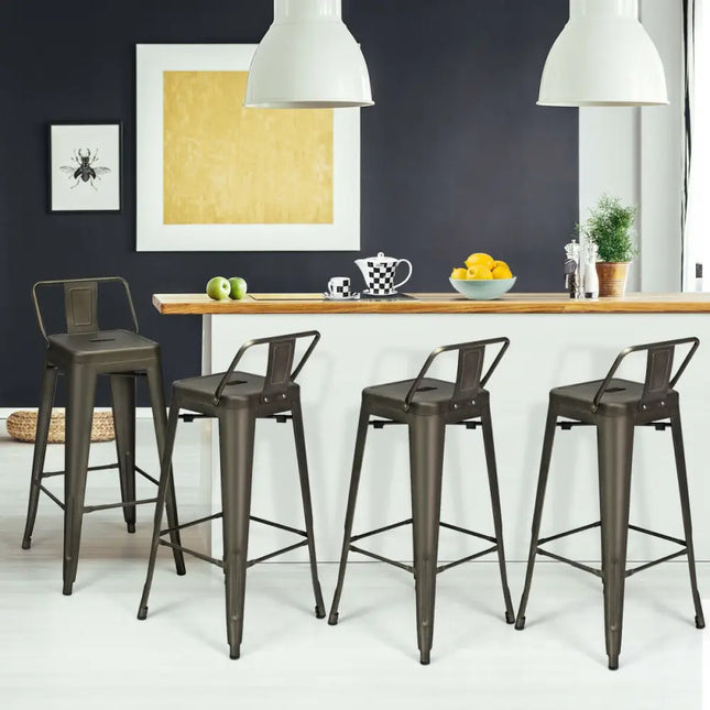 30 Inch Set of 4 Metal Counter Height Barstools with Low Back and Rubber Feet-Gun Costway