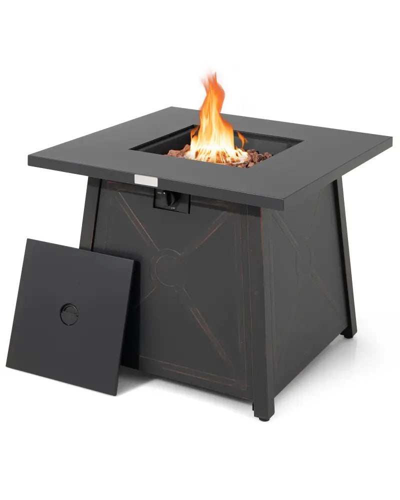 30 Inch Square Propane Gas Fire Table with Waterproof Cover - Black - Fire Pit Tables