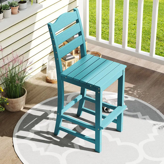 30 Inches Counter Height HDPE Bar Stool with Backrest and Footrest-Turquoise - Turquoise - Patio Bar Furniture