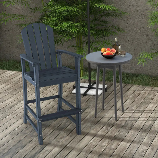 30 Inches Counter Height Outdoor HDPE Bar Stool with Armrests and Footrest-Navy - Navy - Patio Bar Furniture