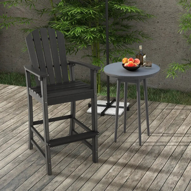 30 Inches Counter Height Outdoor HDPE Bar Stool with Armrests and Footrest-Black - Black - Patio Bar Furniture