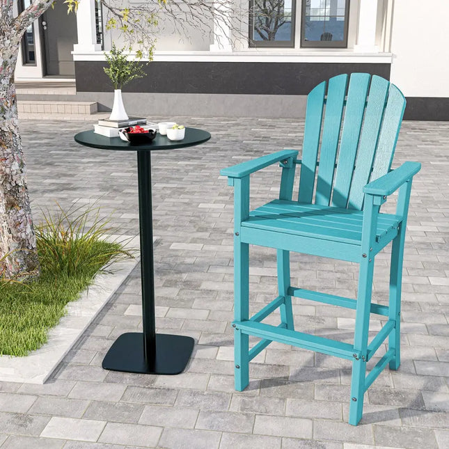30 Inches Counter Height Outdoor HDPE Bar Stool with Armrests and Footrest-Turquoise - Turquoise - Patio Bar Furniture
