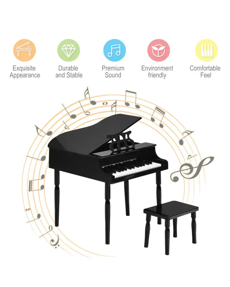 30-Key Wood Toy Kids Grand Piano with Bench and Music Rack-Black - Black - Pianos & Keyboards