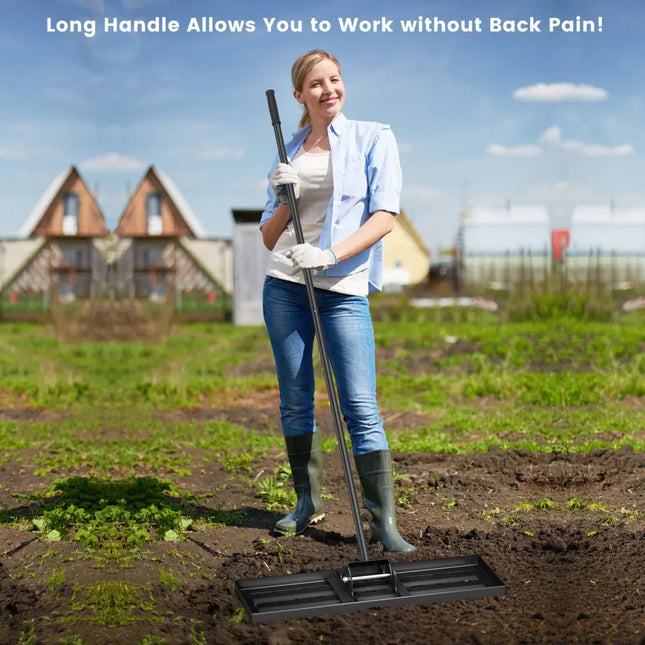 30 x 10 Inch Lawn Leveling Rake with Ergonomic Handle-Black - Black - Lawn Care Tools