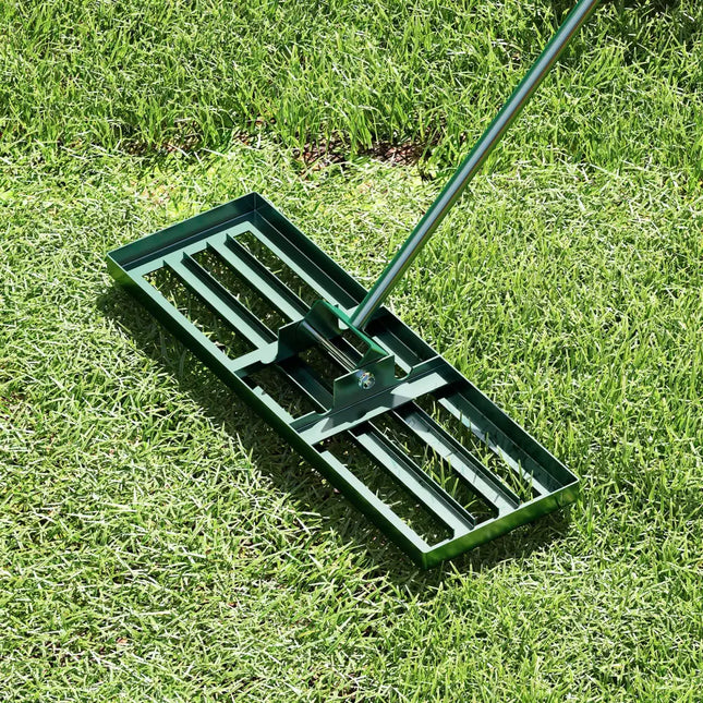 30 x 10 Inch Lawn Leveling Rake with Ergonomic Handle-Green - Green - Lawn Care Tools