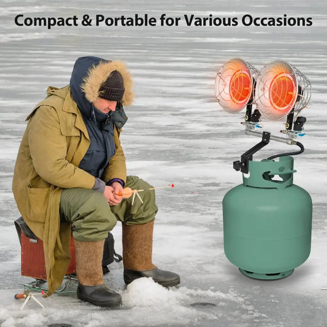 30000 BTU Dual Head Tank Top Outdoor Heater with 2 Burners - Silver - Patio Heaters