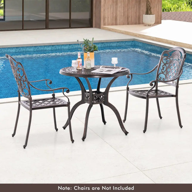 31.5 Inch Cast Aluminum Table Patio Round Dining Table with Umbrella Hole-Copper - Copper - Patio Dining Tables