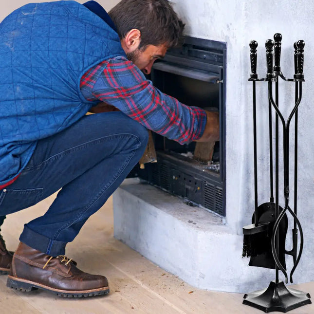 31 Inch 5 Pieces Hearth Fireplace Fire Tools Set - Black - Fireplace Tools