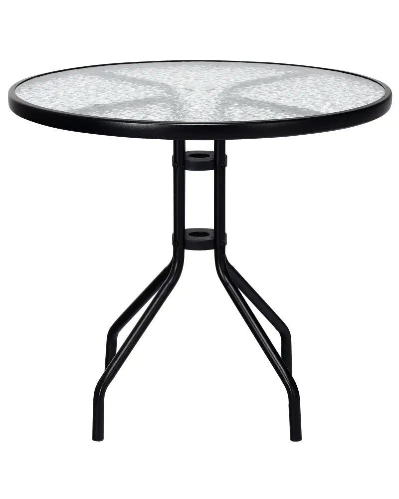 32 Inch Outdoor Patio Round Tempered Glass Top Table with Umbrella Hole - Transparent - Patio Dining Tables