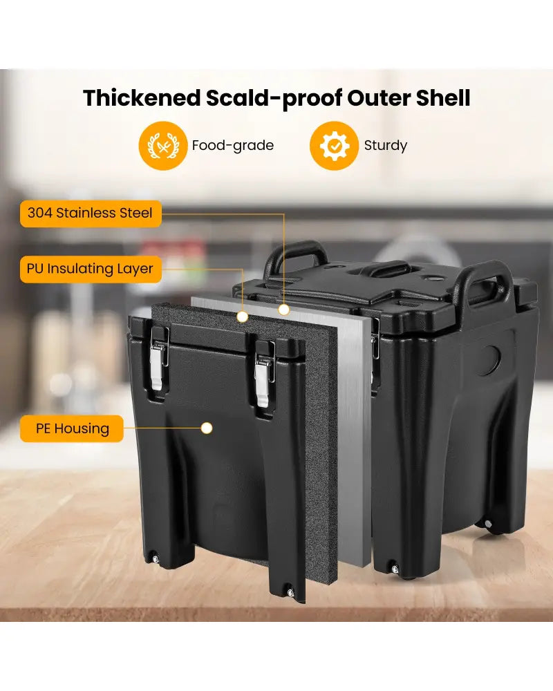 32 QT Portable Insulated Food Carrier with Stainless Steel Barrel for Catering Camping-Black - Black - Food Warmers &