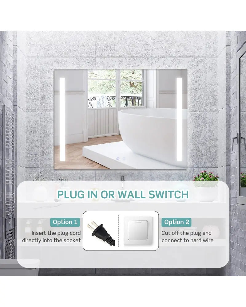 32 x 24 Inch Quadrate Wall Mirror with 3-Color Lights and Anti-Fog Function - Transparent - Wall Mirrors