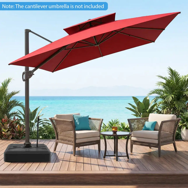 330 lbs Weighted Cantilever Umbrella Base with Wheels and Retractable Pull Rod-Black - Black - Outdoor Umbrella Bases