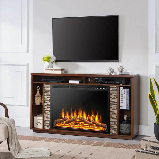 34/37 Inch Electric Fireplace Recessed with Adjustable Flames Costway