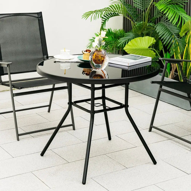 34 Inch Patio Dining Table with 1.5 inch Umbrella Hole for Garden - Black - Patio Dining Tables