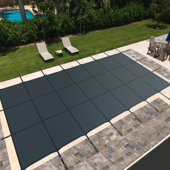 34 x 18 Feet Safety Pool Cover Fits 32 x16 Feet Inground Swimming Pools-Blue - Blue - Swimming Pools
