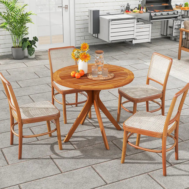 35.5 Inch Patio Wood Dining Table with Slatted Tabletop and Curved Legs - Patio Dining Tables