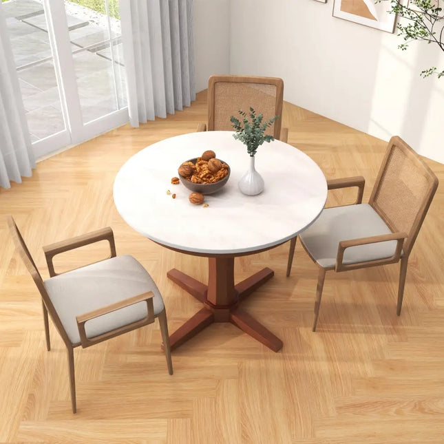 35 Inches Wooden Round Dining Table with Pedestal Base-White Costway