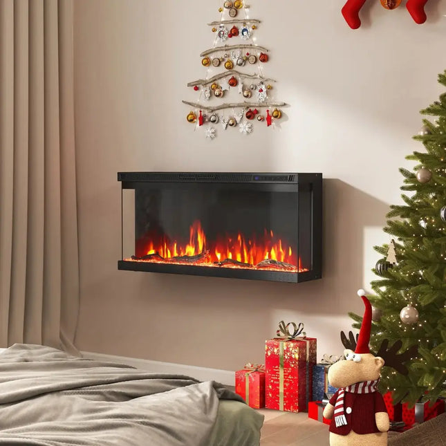 36/40/50/60 Inch Wide 3-Sided Electric Fireplace Insert with Remote Control and 12 Flame Colors-36 Inch Costway