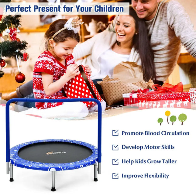 36 Inch Kids Trampoline Mini Rebounder with Full Covered Handrail -Blue - Blue - Trampolines