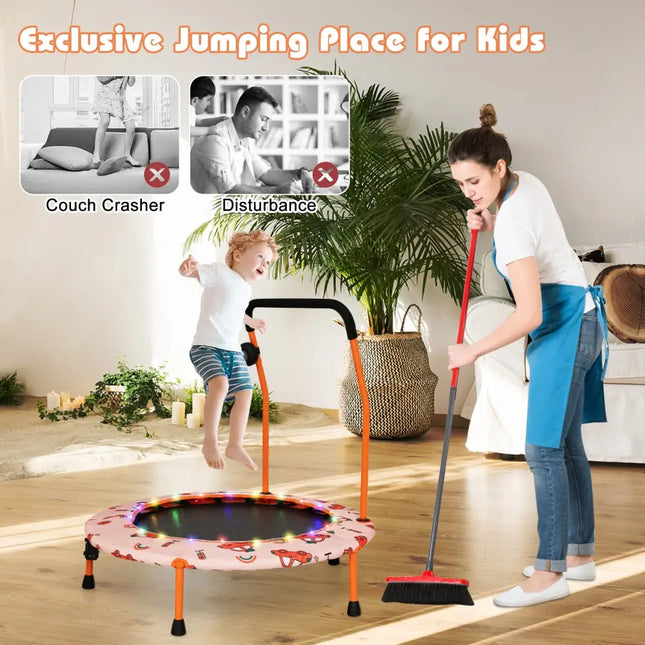 36 Inch Mini Trampoline with Colorful LED Lights and Bluetooth Speaker-Orange - Orange - Trampolines
