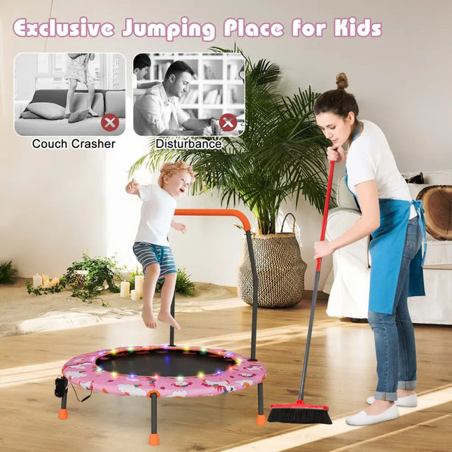 36 Inch Mini Trampoline with Colorful LED Lights and Bluetooth Speaker-Pink - Pink - Trampolines