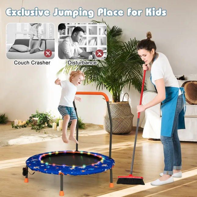 36 Inch Mini Trampoline with Colorful LED Lights and Bluetooth Speaker-Blue - Blue - Trampolines