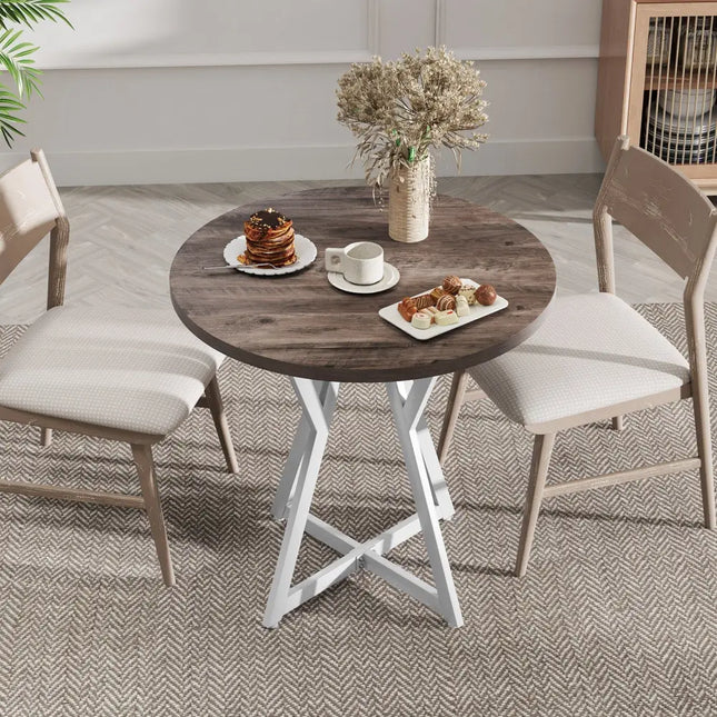 36 Inch Round Dining Table with Metal Pedestal Base-Natural Costway