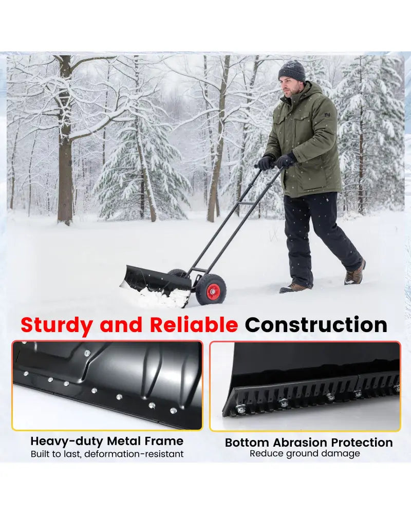 36 Inches Snow Shovel with Wheels and Adjustable Angle-Black - Black - Snow Removal