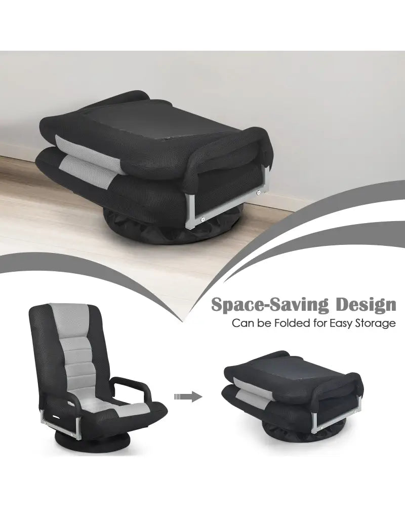 360-Degree Swivel Gaming Floor Chair with Foldable Adjustable Backrest-Gray - Gray - Floor Chairs